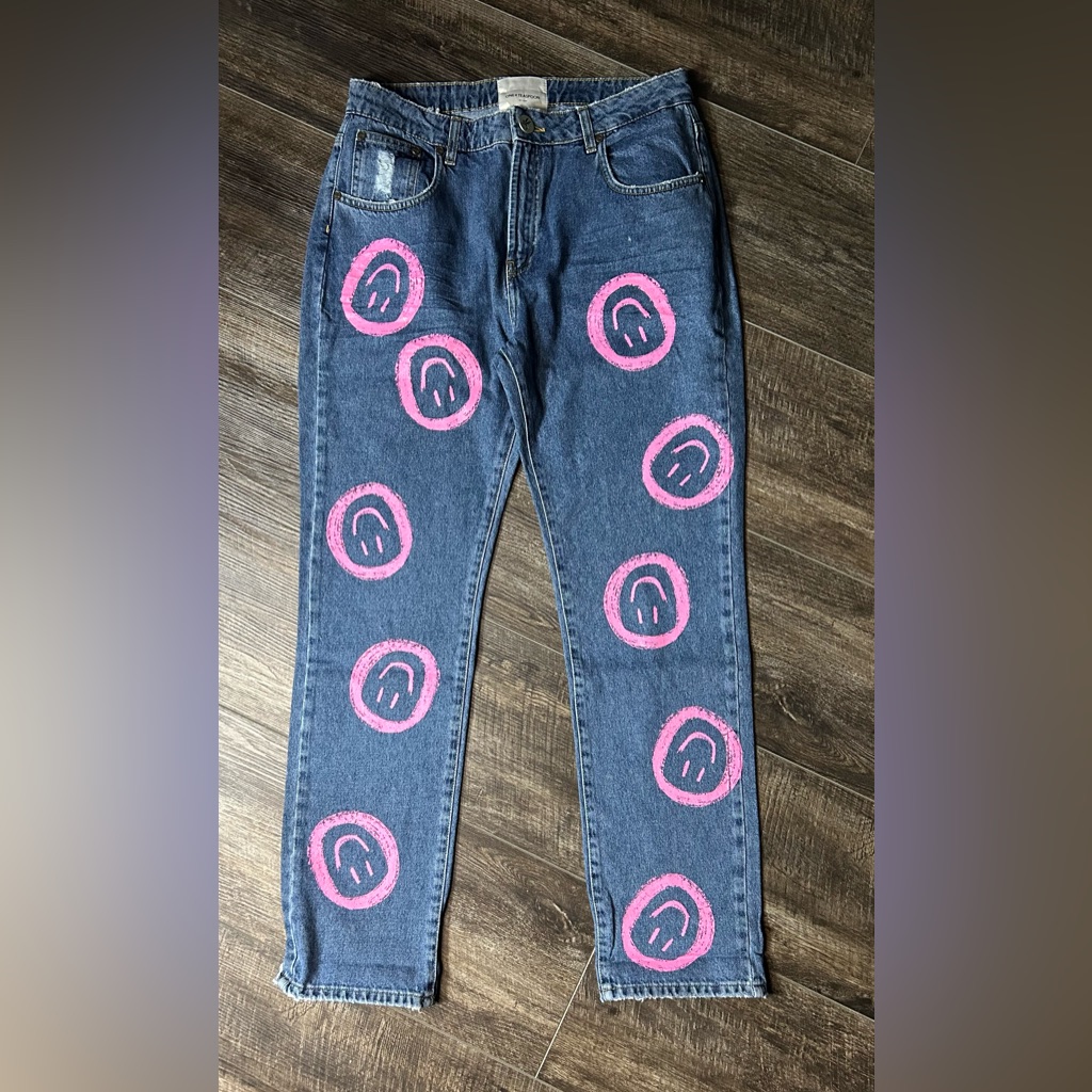 One Teaspoon Pink Smiley Face Jeans Size 32 Awesome Baggies Rosewood 25035 Nwot